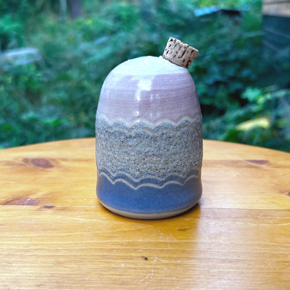 Vintage Ceramic Shaker Jar Small Blue Lavender Coastal Boho MCM Rie Van Dusen